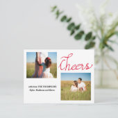 Hoera Modern Script Twee Vakantiefoto Feestdagenkaart (Staand voorkant)