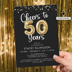 Hoera voor 50 Years Balloons Confetti Kaart