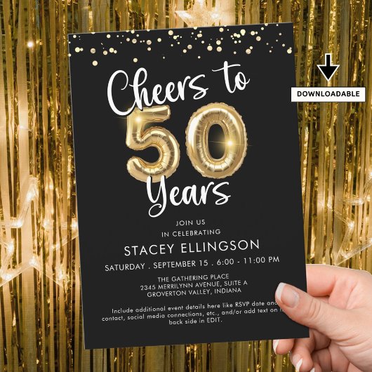 Hoera voor 50 Years Balloons Confetti Kaart