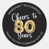 Hoera voor 80 Years Script Balloon Ronde Sticker (Voorkant)