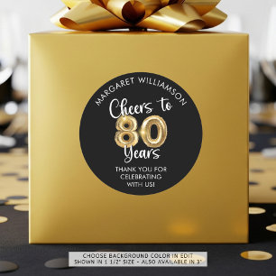 Hoera voor 80 Years Script Balloon Ronde Sticker