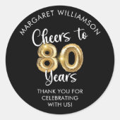 Hoera voor 80 Years Script Balloon Ronde Sticker (Voorkant)
