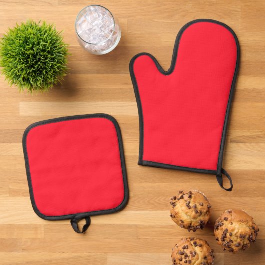 Hoera! Warmtebescherming Rood gewatteerd Ovenwant & Pannenlap Set (Top down)