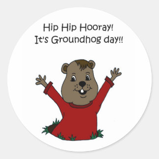 Hoera zijn Groundhog dag in het wit Ronde Sticker