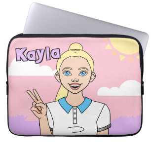 Hoesje van de Cartoon Girl Pink School Pencil Laptop Sleeve