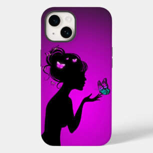 Hoesje voor iPhone 14 De vrouw paarse vlinders