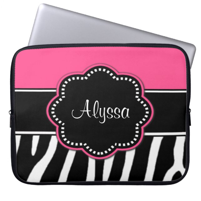 Hoesje Zebra Print Pink Monogram laptop Sleeve (Voorkant)