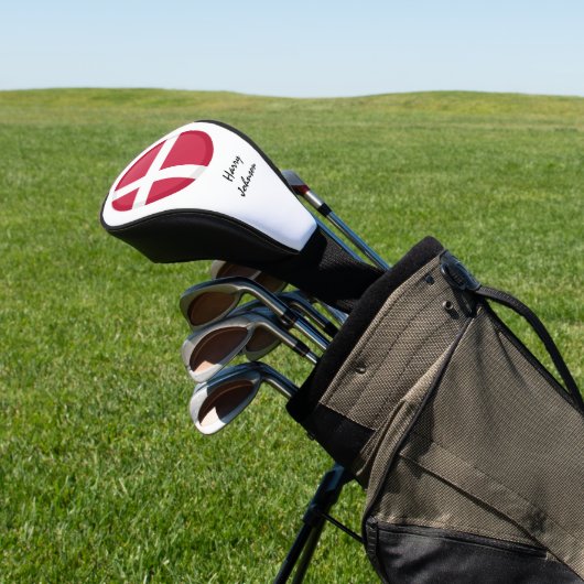 Hoesjes van Deense vlaggen en golfclubs met monogr Golfheadcover (Insitu)