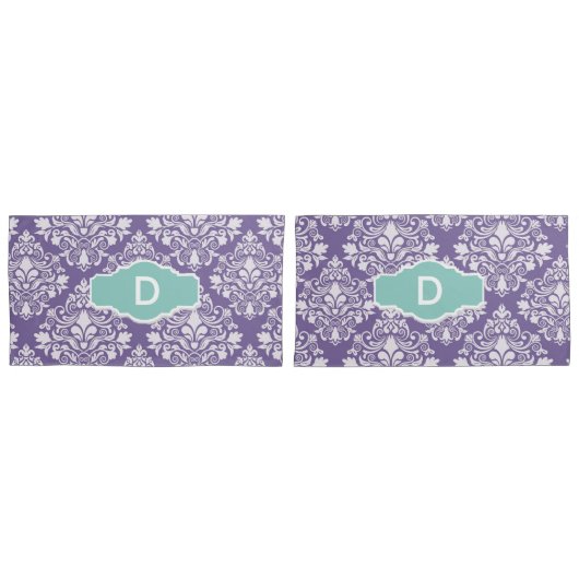 Hoesjes van Monogram Paarse Damask Pillow Kussensloop (Voorkant-Set)