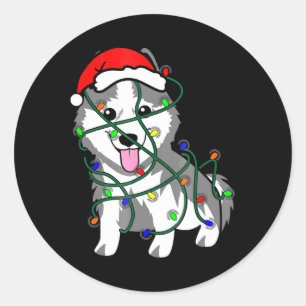 Hoesse kerstlampjes Decoratie Funny Husky Ronde Sticker
