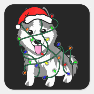 Hoesse kerstlampjes Decoratie Funny Husky Vierkante Sticker
