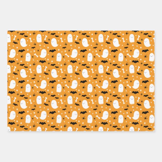 Hoesten en vleermuizen Oranje Halloween Inpakpapier Vel (Voorkant)