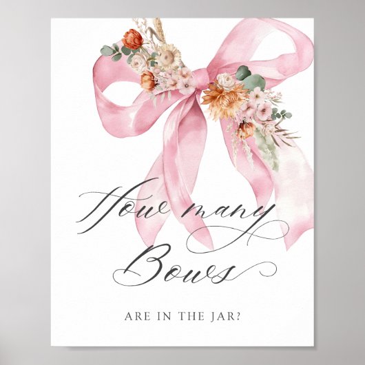 Hoeveel Bogen Bloemen Roze Bow Baby shower Poster (Voorkant)