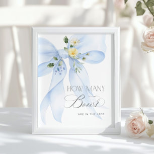 Hoeveel Bows Blue floral Bow baby shower Poster
