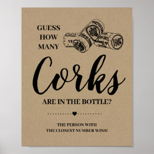 Hoeveel corks vrijgezellenfeest rustige game-teken poster