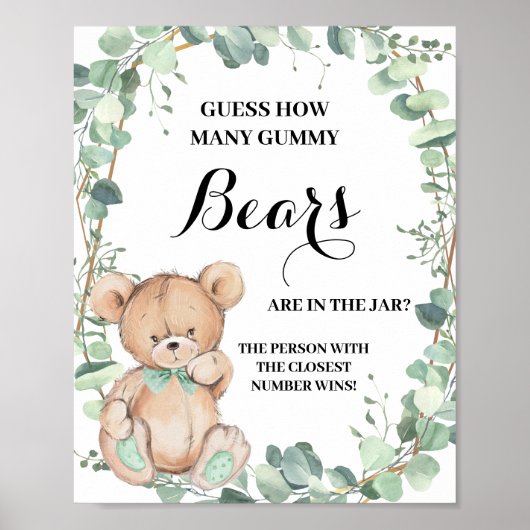 Hoeveel Gummy Beren Greenery Baby shower Game Poster (Voorkant)