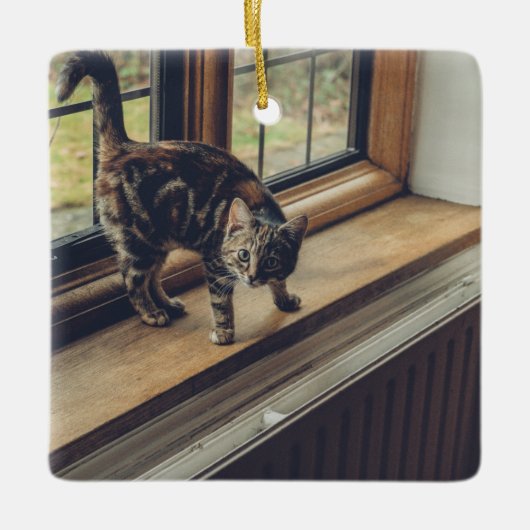 Hoeveel is dat Kat in het raam? Keramisch Ornament (Voorkant)