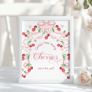 Hoeveel kersen in de pot roze lint Baby shower Poster