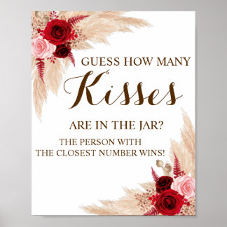 Hoeveel Kisses Pampas Vrijgezellenfeest Game Sign Poster