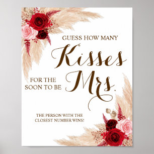 Hoeveel Kisses voor mevrouw Pampas Shower Game Sig Poster