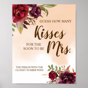 Hoeveel Kisses voor Mrs. Burgundy Shower Game Sig Poster