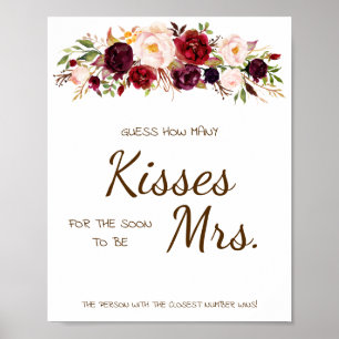 Hoeveel Kisses voor Mrs Marsala Shower Game Sign Poster