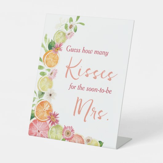 Hoeveel kussen spel Citrus Vrijgezellenfeest Reclamebord Met Voetstuk (Voorkant)