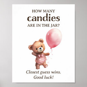 Hoeveel Snoepjes Teddy Bear Girl Baby shower Poster