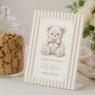 Hoeveel teddyberen bruine stippen cute baby shower reclamebord met voetstuk