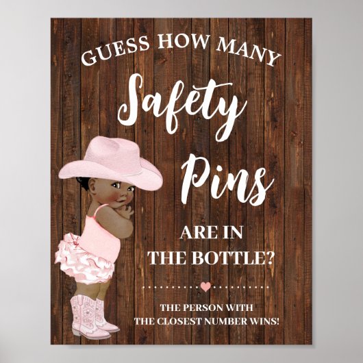 Hoeveel veiligheidsspelden AA Cowgirl Baby shower Poster (Voorkant)