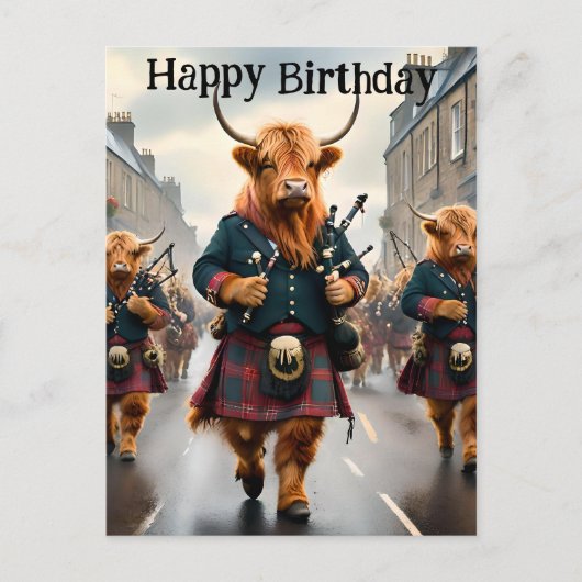 Hog Highland Cow Dudelsack Band Verjaardagskaart Briefkaart (Voorkant)