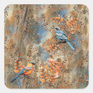 Hoge bomen, de bladeren van de herfst & Blue-Birds Vierkante Sticker