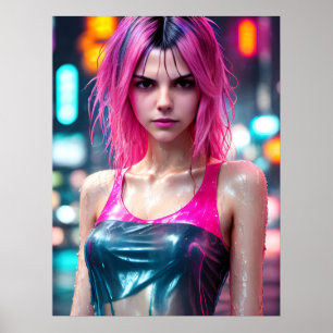 Hoge details RAW kleur dramatische foto Roze haar Poster