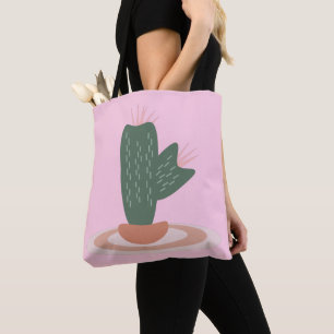 Hoge Groene Plant op Tapijt Woestijn Cactus Roze Draagtas