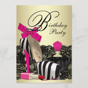 Hoge Hak Schoenen Hot Pink Zebra Feest Kaart