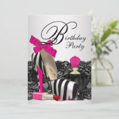 Hoge Hak Schoenen Hot Roze Zebra Feest Kaart (Staand voorkant)