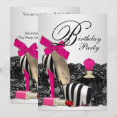 Hoge Hak Schoenen Hot Roze Zebra Feest Kaart (Voorkant / Achterkant)