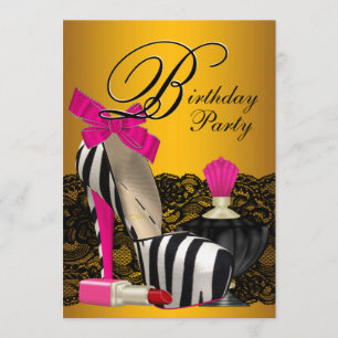 Hoge Hak Schoenen Roze en Goud Roze Zebra Feest Kaart