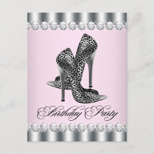 Hoge Hak Schoenen Roze Luipaard Verjaardagsfeest Kaart