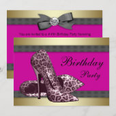 Hoge Hakken & Fuchsia Roze Luipaard Verjaardag Kaart (Voorkant / Achterkant)