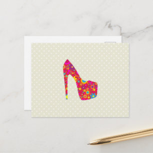Hoge hakken, Stiletto, pompen, bloemen, rode schoe Briefkaart