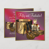 Hoge hiel schoenen Leopard Gold Vrouwen 50ste verj Kaart (Voorkant / Achterkant)