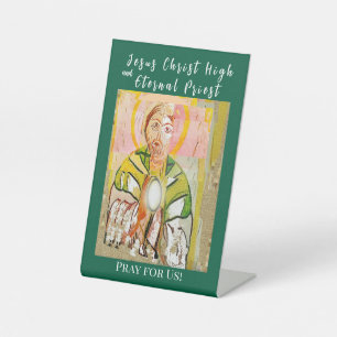 Hoge Priester Jezus Christus Kaart Reclamebord Met Voetstuk