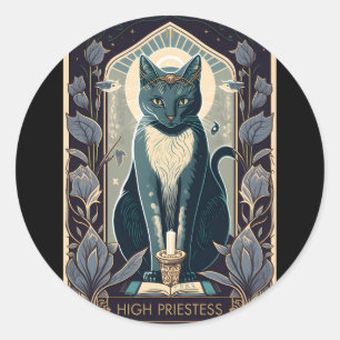 Hoge Priesteres Cat Tarot Kaart voor Tarot Cat Ronde Sticker