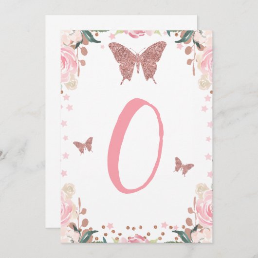 Hoge Stoel Roze Vlinder 1e Verjaardag Brief Kaart (Voorkant / Achterkant)