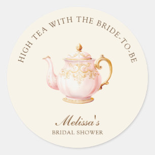 Hoge Thee Pastel Geel Gouden Bruidsdouche Ronde Sticker