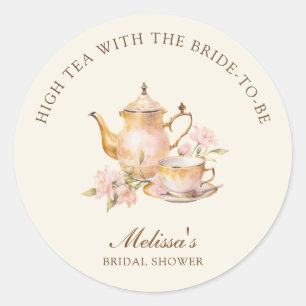 Hoge Thee Pastel Geel Gouden Bruiloft Feest Ronde Sticker
