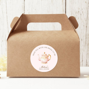 Hoge Thee Pastel Roze Gouden Bruidsdouche Ronde Sticker