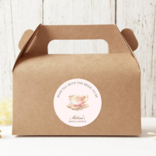 Hoge Thee Pastel Roze Gouden Bruidsdouche Ronde Sticker