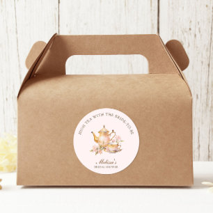 Hoge Thee Pastel Roze Gouden Bruiloftsborrel Ronde Sticker